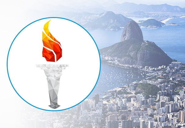 View of Rio and Olympic torch