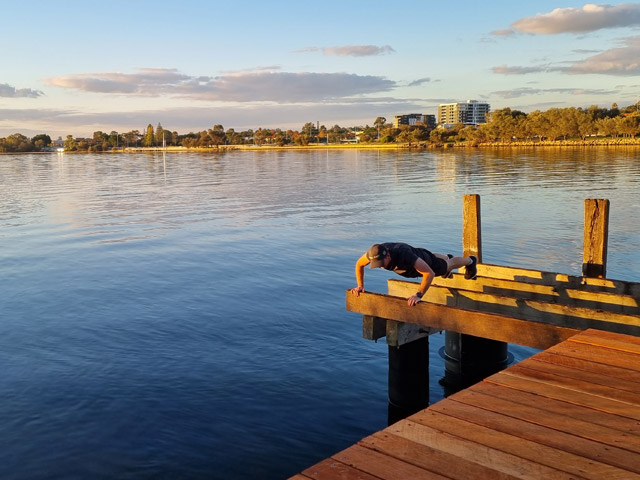 A dog on a dock