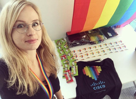 Sara with Cisco PRIDE ERO swag.