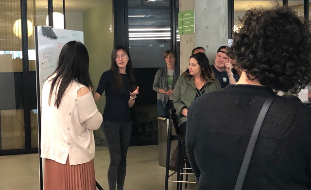 Crystal gives a  presentation at a San Francisco Design Week event in 2019.