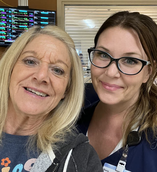 Becky, my wife (left), and Stacie, my ICU nurse. Stacie has adopted my family and is in constant contact with my wife — even months after being discharged.