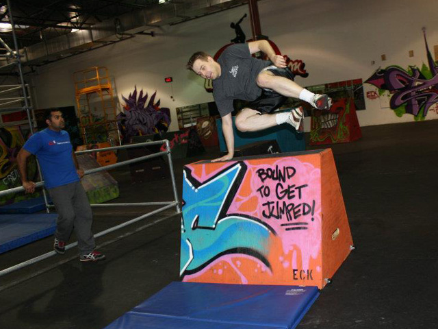 Henry practicing his Parkour skills at a Parkour gym in Manassas, Virginia