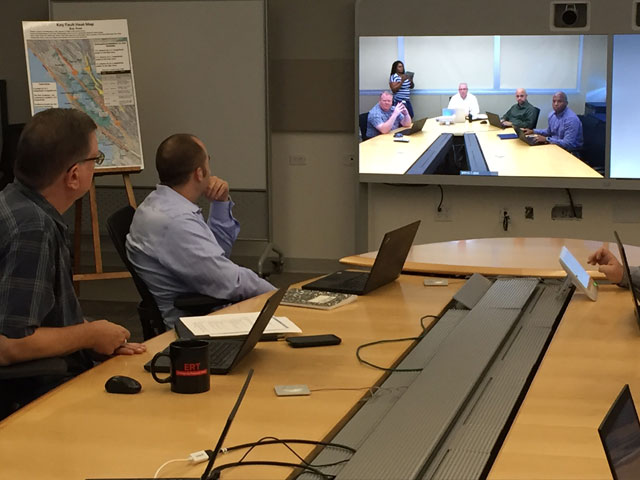 The Incident Management Team in San Jose bridged via TelePresence with RTPdiscussing the Mexico 7.1 earthquake.