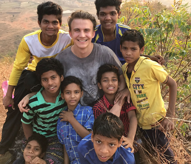 Nolan Volk with some children from the local orphange in Kesinga.