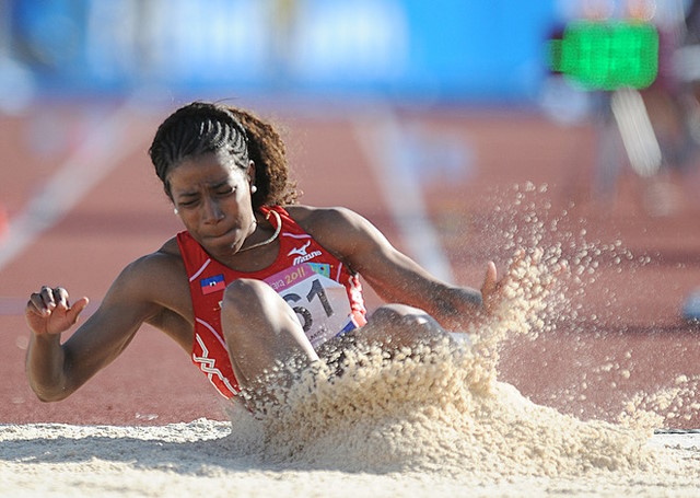 Pascale competing in the triple jump at the London 2012 Olympics.