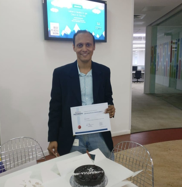 Shyam and his Ciscovani Toastmasters Club celebrating his Pathways completion in 2019.