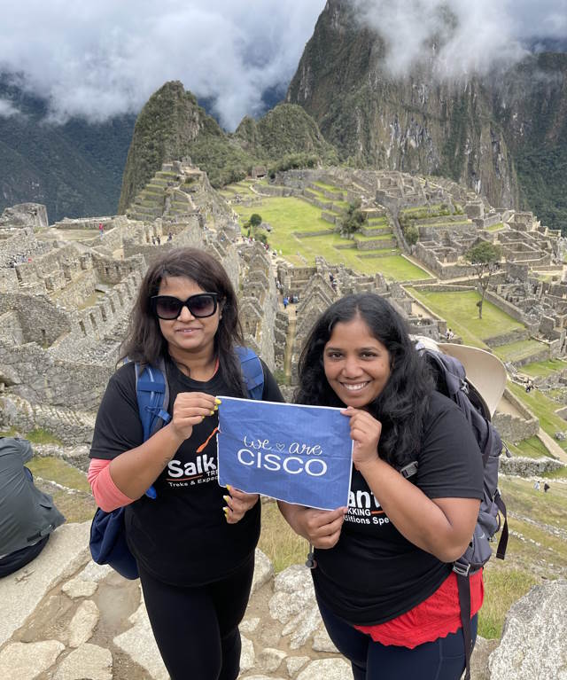 Madhu  (left) and Suvidha (right) by Machu Picchu in Peru. 