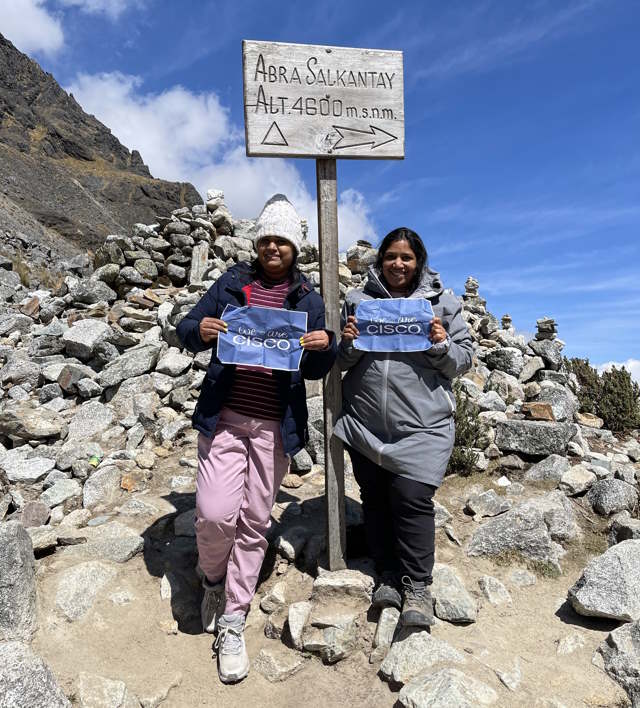 Madhu and Suvidha at a peak along the Salkantay Trek. 