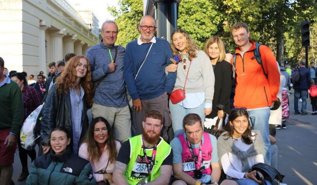 Jack and his supporters pose for  a group photo at the London Marathon.