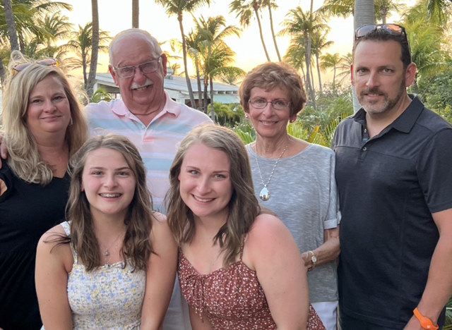 CChris’  amazing family: His wife Michele (cancer survivor), Dad Alan (cancer survivor),  Mom Janet, Chris, and his daughters, Isabella and Kiara.