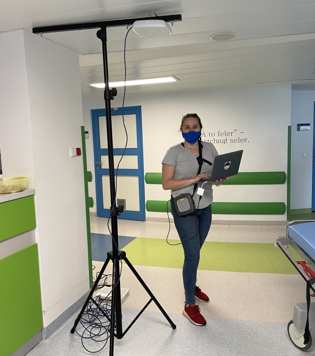 Cisco Engineer Kasia Prusak surveys the  hospital to get the Wi-Fi running.