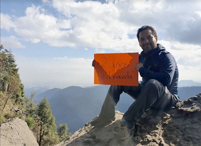 Hugo celebrates the second  anniversary of his second kidney transplant with a mountain hike in 2021.