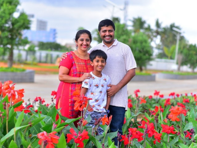 Sampath with his wife and son.