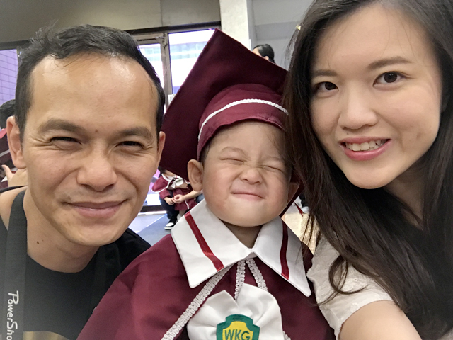 Bruce with his wife and son at his son’s nursery graduation ceremony in July.